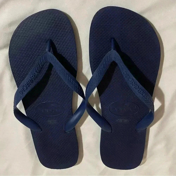 🎈HAVAIANAS Navy blue mens 46 beach resort casual summer slip  on flip flop - Picture 1 of 7